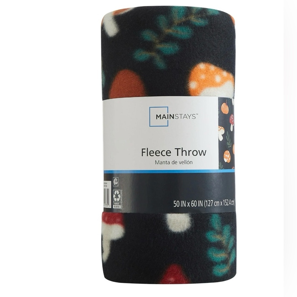 🍄 Mainstays Mushroom Throw Blanket Black 50x60 Fleece Cottagecore Cozy Decor